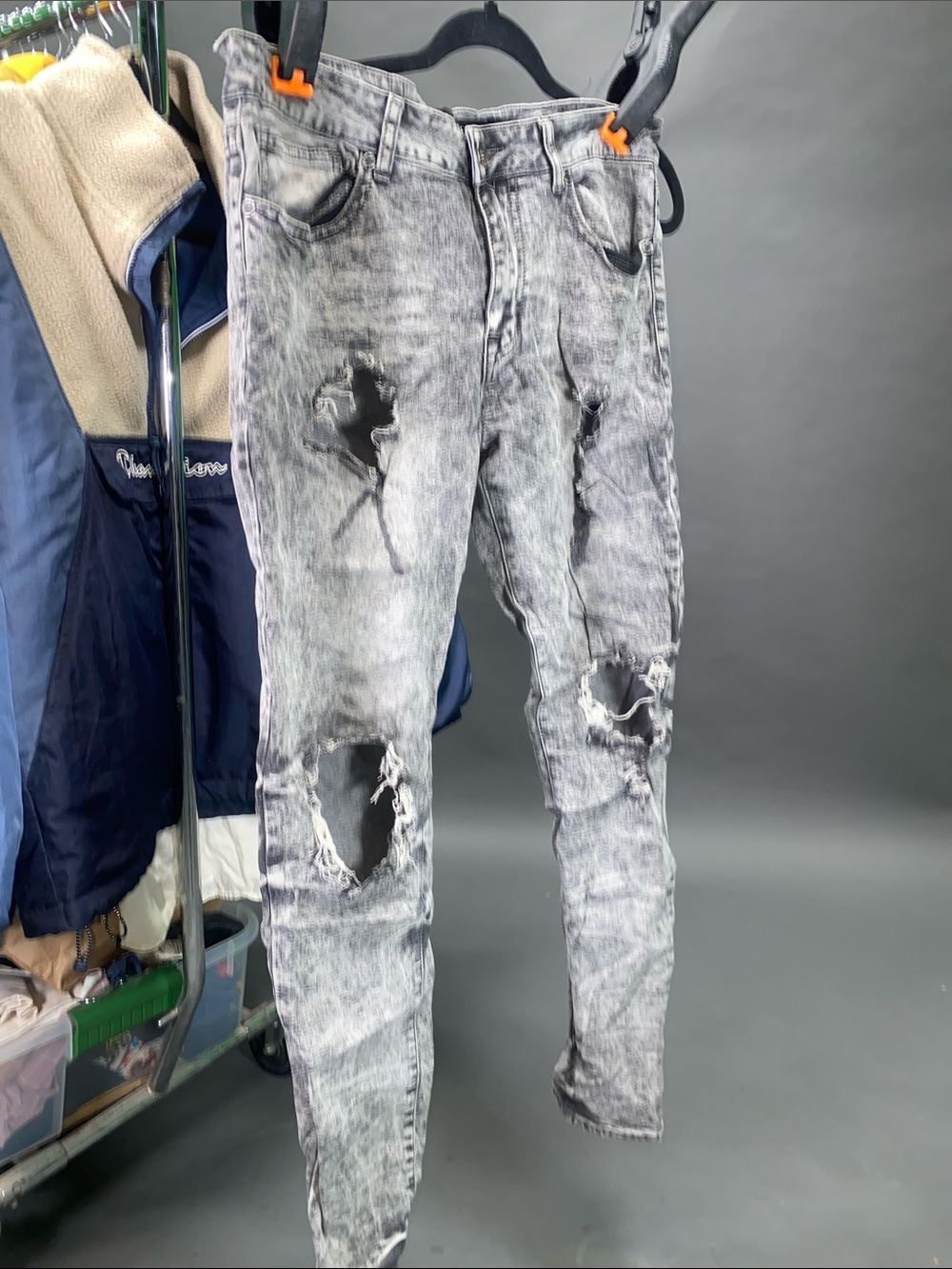 Men's Distressed Acid Wash Grey Ripped Jeans
